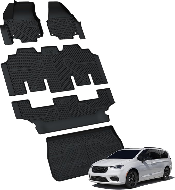 LASFIT Floor Mats for Chrysler Pacifica 2017-2027 (No Hybrid) All-Weather TPE Floor Liners & Trunk Cargo Mats Accessory for Pacifica Voyager 2020-2026 7-Seater