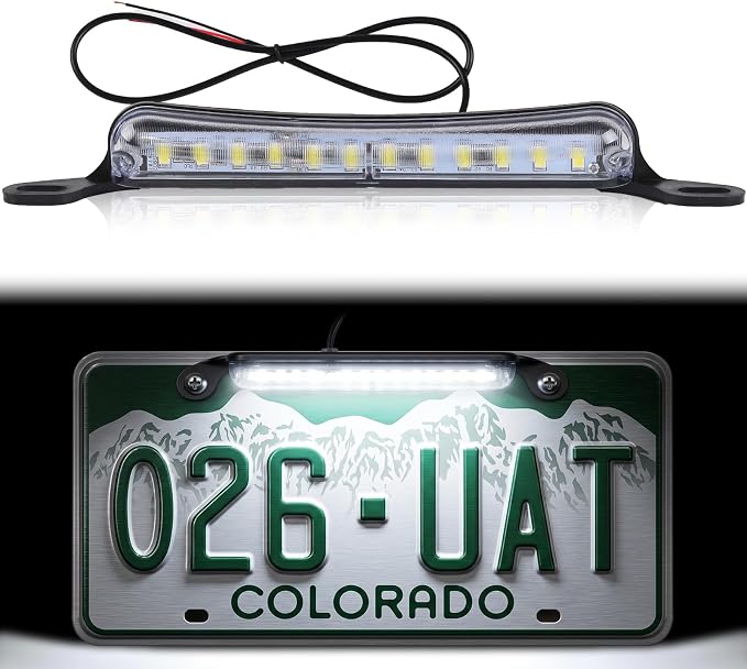 Xenon White LED License Plate Light, 12V DC Ultra Bright Assembly Replacement, Waterproof and Durable, Universal License Plate Light for Car Trailers RV Truck UTV ATV Boats.