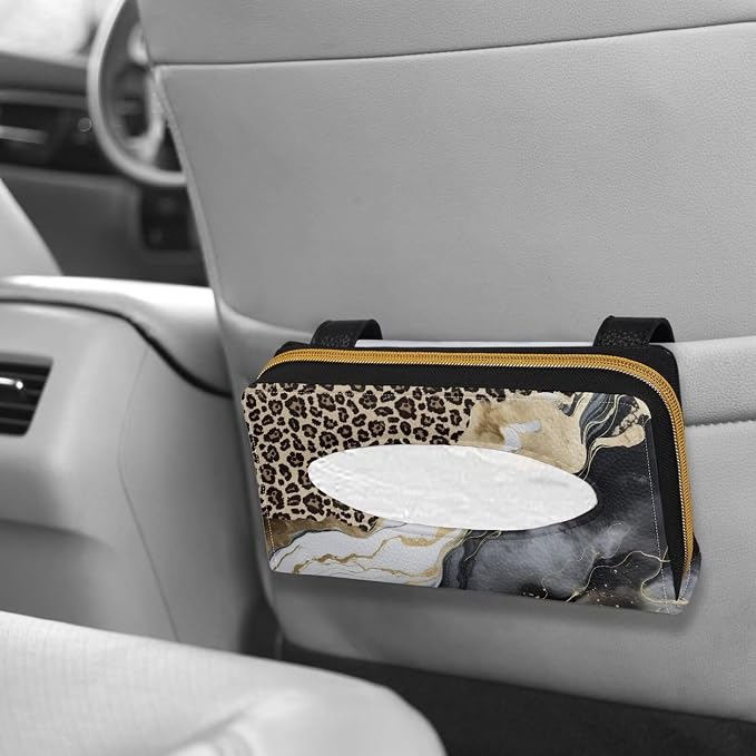 Leopard Marble Car Standard Tissue Holder Rectangular Sun Visor Napkin, Mask Dispenser Car Interior Accessories Sturdy Mask Holder
