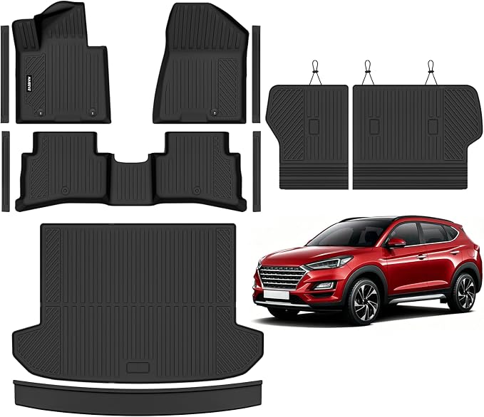 Naibeve Floor Mats for 2019-2021 Hyundai Tucson Gas | All Weather Custom Fit Floor Mats, Cargo Mat, Backrest Mats, Door Sill Guards, Not for PHEV/Hybrid Interior accessories