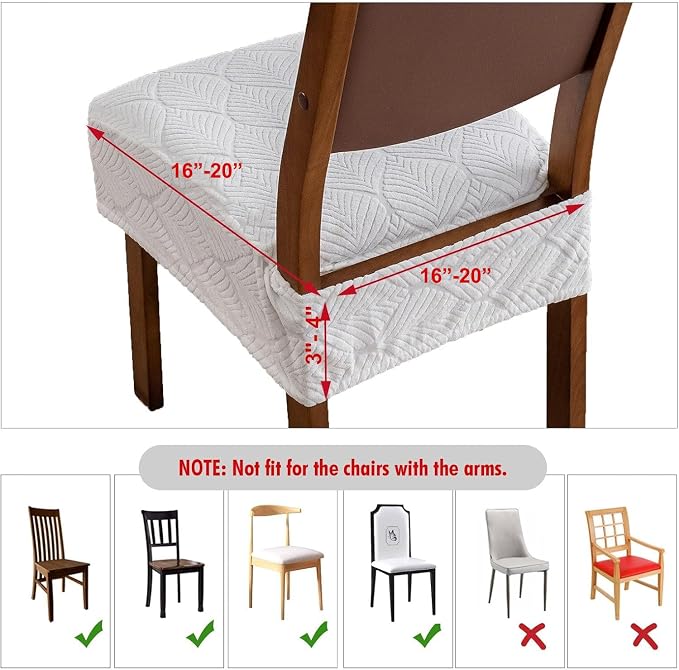 Removable and Washable Seat Covers for Dining Room Chairs Set of 6 - Waterproof Stretch Chair Seat Slipcovers, No Back Covers