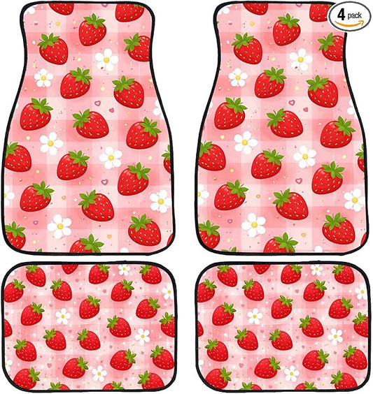 Mushroom Car Floor Mats Set of 4 Red Moon Star Night Wildflower Magic Automotive Foot Mats Rugs Carpet for Car Non-Slip Auto Car Accessories Universal Fit for Car SUV Truck Van