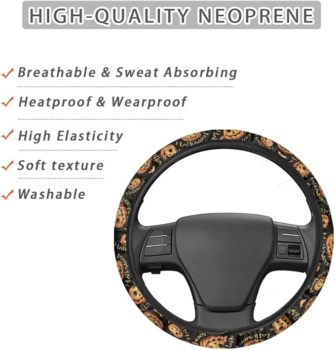 AFPANQZ Pumpkin Pattern Car Steering Wheel Cover Soft Sweat Absorbing Non-Slip Steering Wheel Covers 15 inch Universal Fit Alomost Cars SUVs Truck Halloween Car Interior Decoration