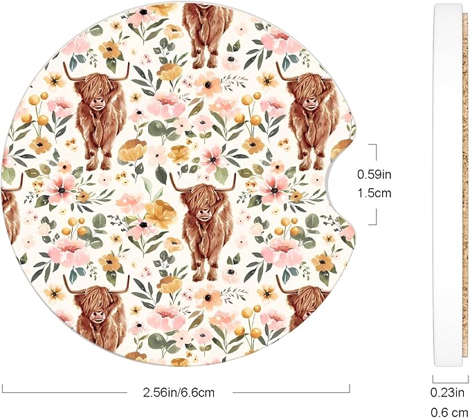 Ceramic Car Coasters – Absorbent Car Cup Holder Coaster Set for Women, Cute Aesthetic Car Accessories for Girls, 2 Pack (Mocha Mousse)