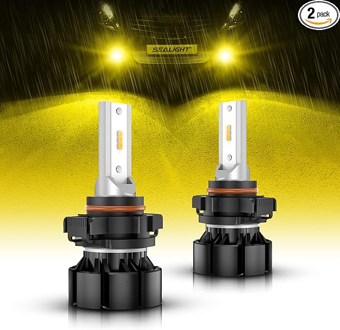 SEALIGHT 2504 PSX24W LED Fog Lights Bulbs, 13,000LM 3000K Yellow 600% Brightness 11W High Power 2504 PSX24W LED Fog Light DRL Bulbs Replacement For Cars,Trucks, Clearance Light Marker Light(Pack of 2)