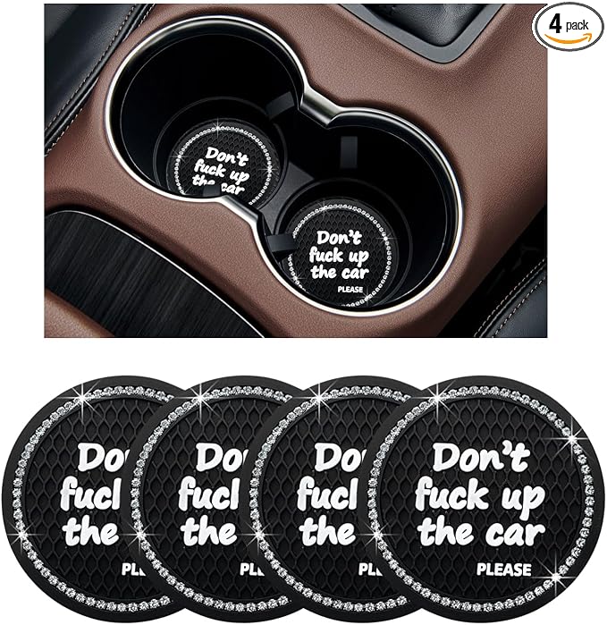 Ziciner 4 Pack Bling Car Cup Holder Coaster, 2.75 Inch Anti-Slip Auto Insert Cup Coaster, Crystal Car Drink Cup Mat Perfect for Women Girls, Universal Interior Decor Accessories (Black)