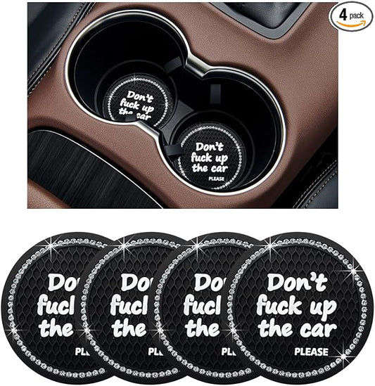 Ziciner 4 Pack Bling Car Cup Holder Coaster, 2.75 Inch Anti-Slip Auto Insert Cup Coaster, Crystal Car Drink Cup Mat Perfect for Women Girls, Universal Interior Decor Accessories (Black)