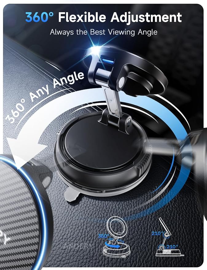 ANDERY Only for iPhone Magsafe Car Mount Charger [15W Fast Wireless Charge, 78+LBS Strong Suction & 2400gf Magnetic] 360° Adjustable Car Phone Holder, Phone Holders for Your Car Dash Accents Accessory
