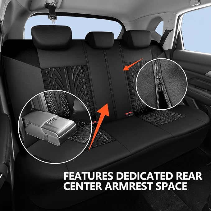 HChengkikz Premium Cloth Seat Covers, Washable Car Seat Cover Full Sets, Elastic Fabric, Airbag Compatible,Breathable All Season Comfort Seat Cover for Most Cars,Trucks,SUVs(Full Set,Black 815) | Breathable, Airbag compatible, Easy to Install, Universa...