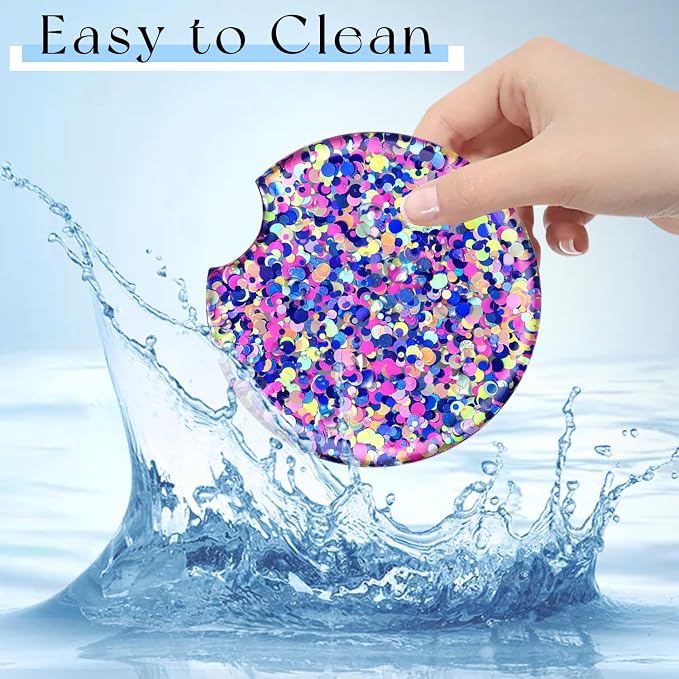 Swooflia Flower Car Cup Holder Coasters for Women - 2.75 Inch Cute Resin Clear Automotive Drink Cupholder Insert Car Accessories 2 Pack Bling Color