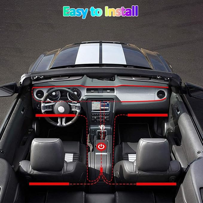 Interior Car LED Strip Light with APP Control,RGB 6 in 1 Neon Ambient Lighting Kits,Under Dash Footwell Automotive Strip Light,Car Ambient Lighting with Music Sync Dynamic Dreamcolor Chasing