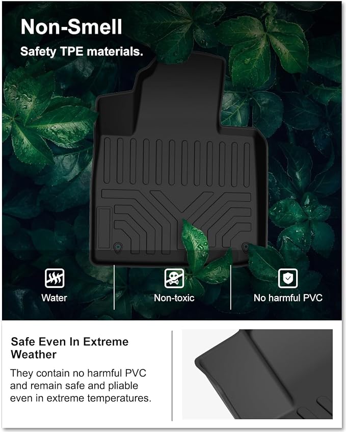 Kiwi Master Floor Mats for 2019 2020 Hyundai Santa Fe | Custom Fit All Weather Car Mats, Heavy Duty TPE Floor Liners, Front & Rear 2 Row Set, Black