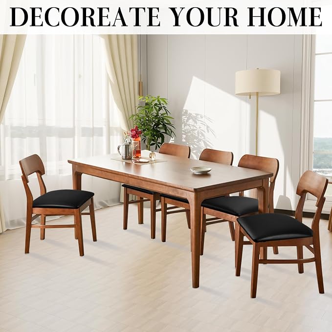 Pu Leather Dining Chair Seat Covers Set of 8, Waterproof Dining Seat Covers Stretch Chair Covers for Dining Chairs/Kitchen Room/Hotel, Odorless Seat Covers for Kitchen Chairs (Black - 8 PCS)