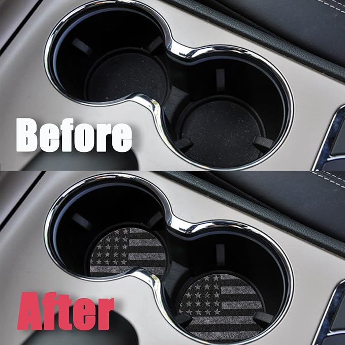 2 Pack Car Cup Holder Coaster,2.9 Inch Anti Slip Shockproof Car Cup Holders Coasters for Car Interior Accessories for Women Men (Gray Flag)