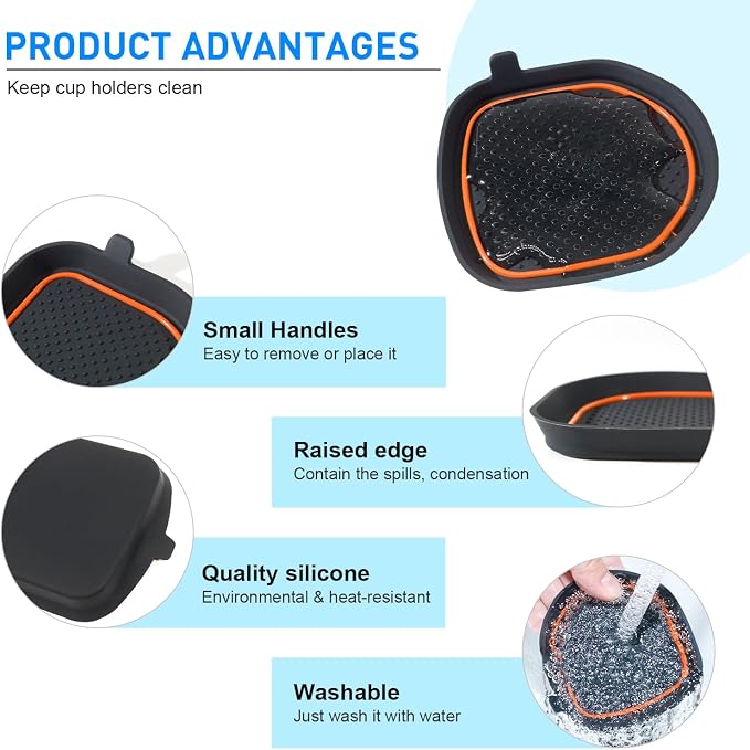 Cup Holder Coaster for Wrangler JL JLU 2018-2025 2026 Wrangler Accessories | for Gladiator JT 2020-2026 Silicone Cup Inserts, Interior Mats Pad, 4-pcs Set, for Deep Rear Cup Holders, Orange Trim