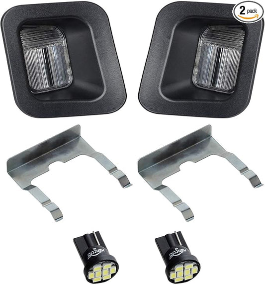 HERCOO LED License Plate Light Lamp Lens Black Housing White Bulbs Clip Retainer Compatible with 2003-2018 Dodge Ram 1500 2500 3500 Pickup Truck Rear Step Bumper Aftermarket Repalcement, Pack of 2