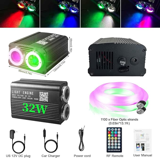 Starlight Headliner Kit 1100 Piece Twinkle 0.03in*13.1ft/0.75mm*4m, 32W Dual Color RGBW Changing Color,APP/Remote Control,Voice/Sound Activated for Home Theater SUVs Truck