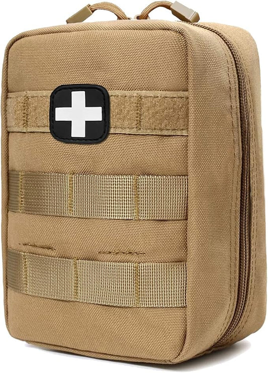 First Aid Kit EMT Medical IFAK Pouch Molle Tactical Med Emergency Bag Tan | Molle Tactical Trauma Utility Emergency Kits for Camping Home Car Hiking Hunting