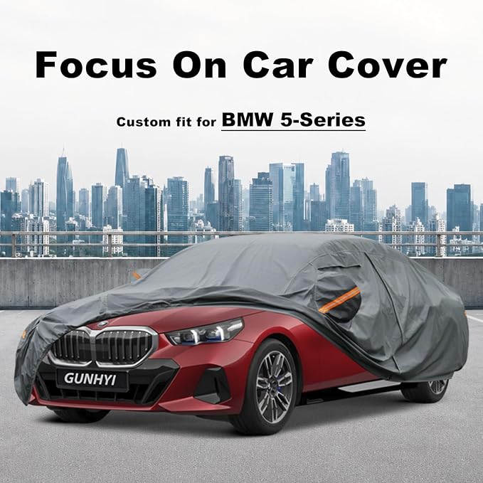 GUNHYI Premium Car Cover Custom Fit BMW 5-Series, 16 Layers Heavy Duty Car Cover Waterproof All Weather with Zipper Door for Sun Rain Snow Dust Uv Protection