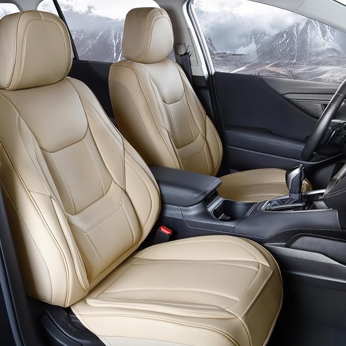 Coverland Custom Truck Car Seat Covers Front Seats for [2007-2013 Tundra Regular, CrewMax Cab] - Protector Car Seat Cover Water Resistant Leather Memory Form Back Support Seat Cushion [Front-Beige]