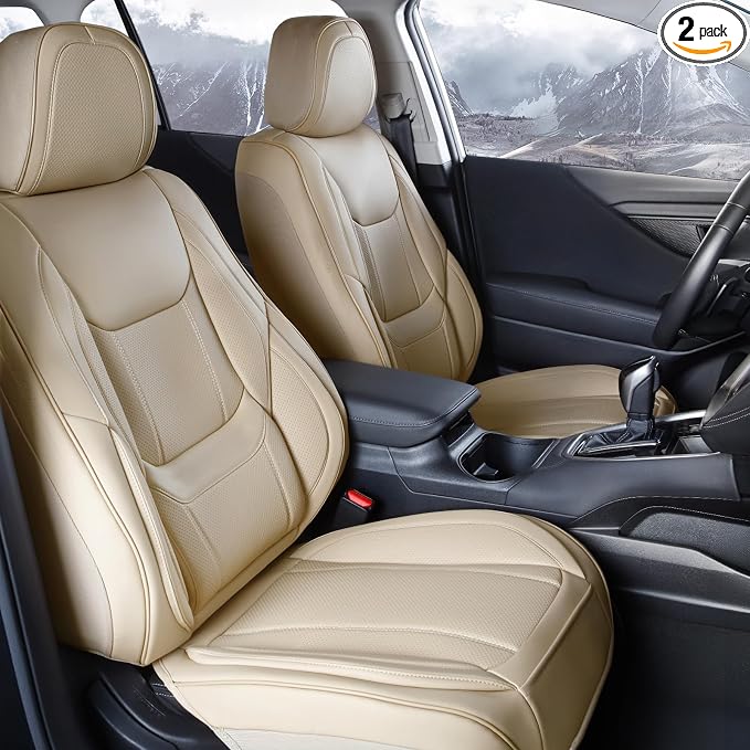 Coverland Custom Truck Car Seat Covers Front Seats for [2019-2026 RAM 1500 Crew Cab Bucket Seats] - Protector Car Seat Cover Water Resistant Leather Memory Form Back Support Seat Cushion [Front-Beige]