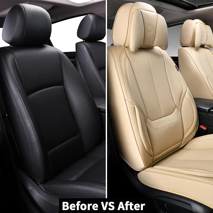 Coverado Car Seat Covers, Seat Covers for Cars, Waterproof Leather Auto Seat Protectors, Leather Car Seat Cushion, Car Interiors Accessories Universal Fit for Most Cars