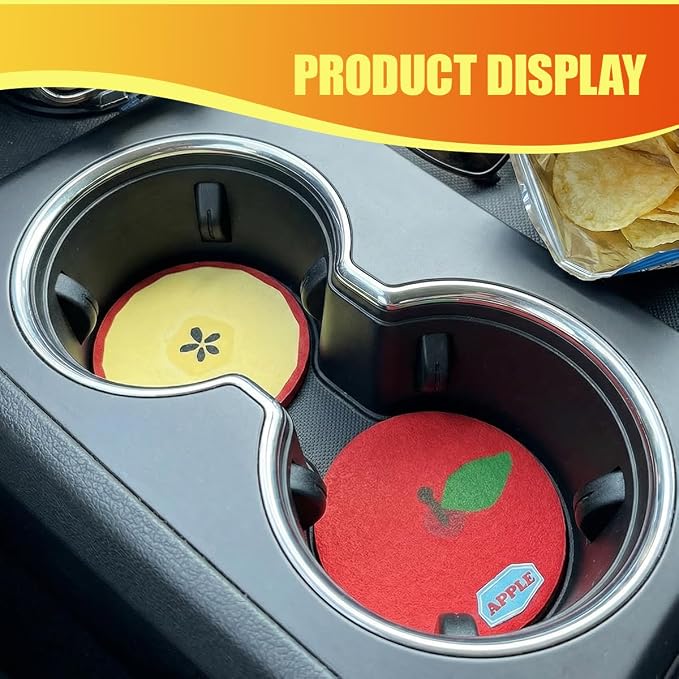 2PCS Fruit Pattern Car Cup Coasters, Cute Drink Insert Coaster, Non-Slip Car Cup Holder Coaster, Automotive Interior Accessories Water Bottle Holder Pad for Most Vehicles (Red)