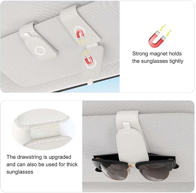 Sotfamily Sunglass Holder for Car Visor, White, 2 Packs | Suede Cloth, Magnetic, Organizer for Car Accessories