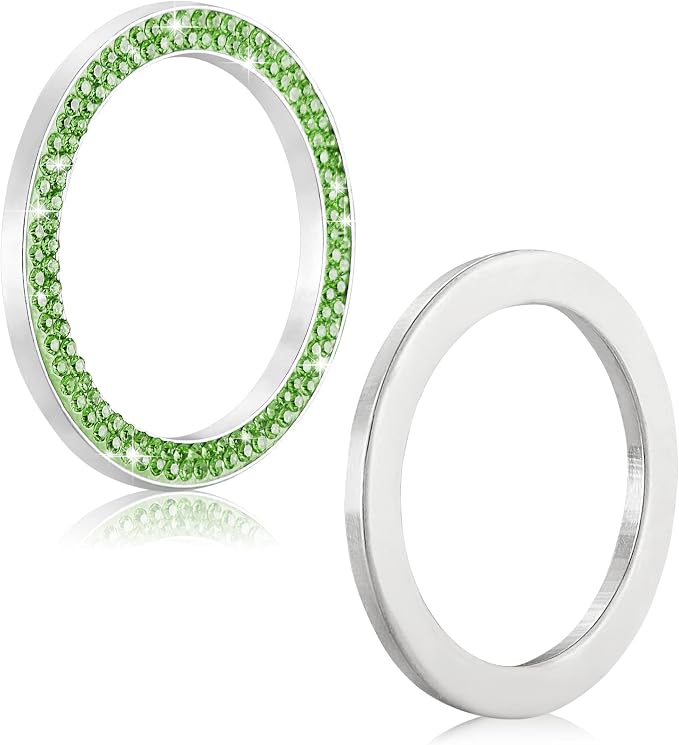 WINKA 2pcs Bling Car Engine Start Button Cover Diamond Crystal Push Start Stop Button Ring Sparkly Bling Ignition Button Cover Rhinestone Keyless Ignition Ring Universal Car Accessories (Light Green)