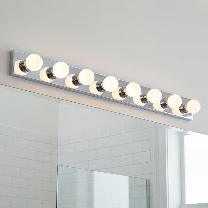 Kichler 8-Light Linear Bathroom Vanity Light Fixture, 48" Chrome Bath Bar for Mirror Lighting with 60W Medium Base Bulbs, Modern Transitional Style (48" W x 4.25" H x 2" D), 626CH