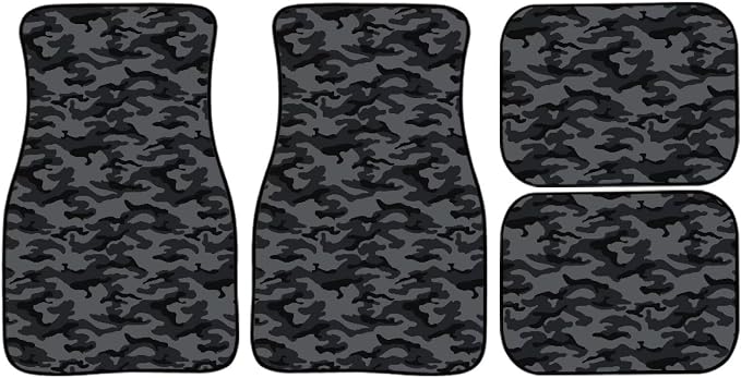 Black Gray Camo Print Car Floor Mats Set of 4 Military Camouflage Universal Vehicle Floor Carpet Decorative Auto Front Rear Foot Rugs for Trucks SUV Sedan