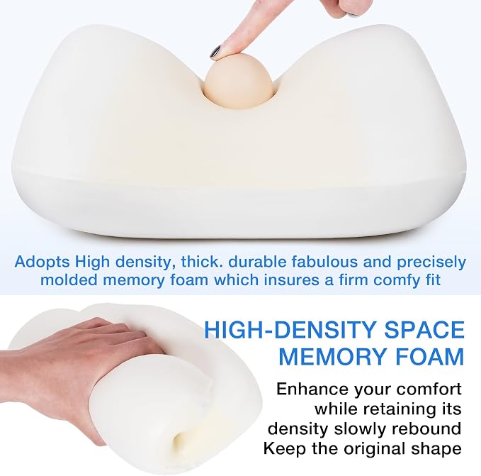 2 Pack Car Neck Pillow, Softness Leather Car Headrest Pillow, 100% Memory Foam and Breathable Removable Cover, Neck Support Head Pillow for Ergonomic Design (Beige)