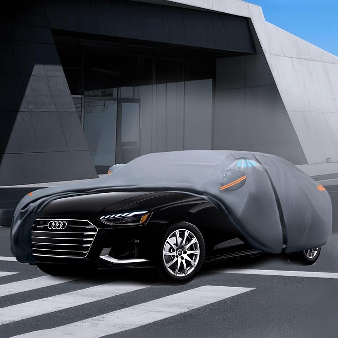 Waterproof A4(2007-2026) Car Cover with Breathable Vents, [Upgrade] Premium Covers with Cotton Liner and Zipper Door,Sun Rain Snow Dust Uv Protection.(Gift with Towel Storage Bag)
