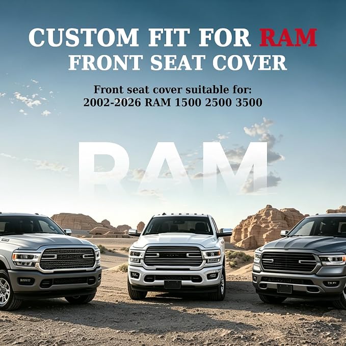 Coverado Gray Front Seat Covers for Dodge Ram, Waterproof Car Seat Covers for Truck Compatible with 2002-2026 Ram 1500 2500 3500 Crew Double Mega Quad Cab
