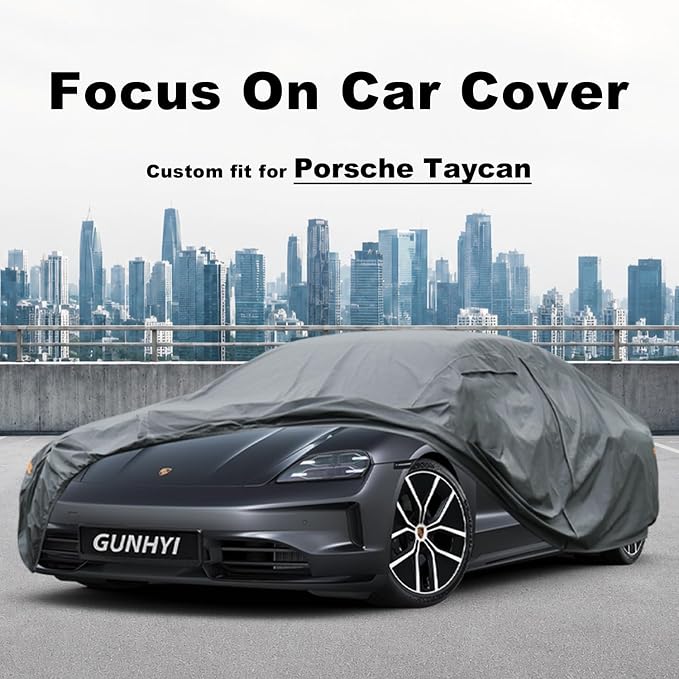 GUNHYI Premium Car Cover Custom Fit Porsche Taycan, 16 Layers Heavy Duty Car Cover Waterproof All Weather with Zipper Door for Sun Rain Snow Dust Uv Protection
