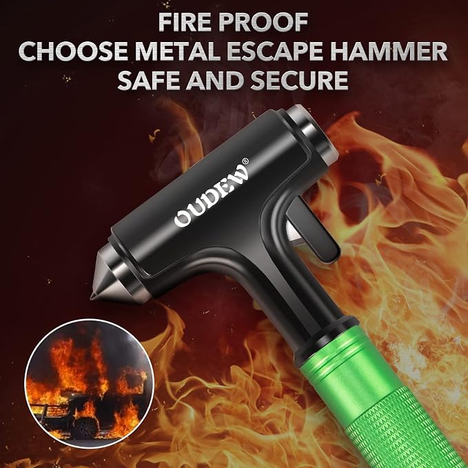 Car Safety Hammer, Car Glass Breaker with Seat Belt Cutter, Automotive Escape Tool, Metal Window Breaker, Emergecy Safety Hammer for Auto Accidents(Green)
