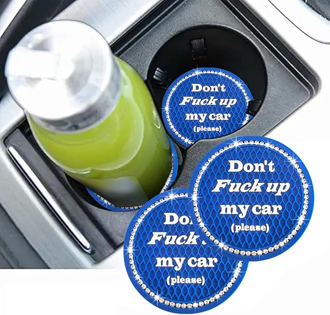 2 PCS Bling Car Cup Coaster, 2.75 Inch Anti-Slip Cup Holder Insert Coasters, Crystal Rhinestone Auto Drink Car Cup Mat for Women Girls, Universal Interior Car Accessories (Dark Blue)