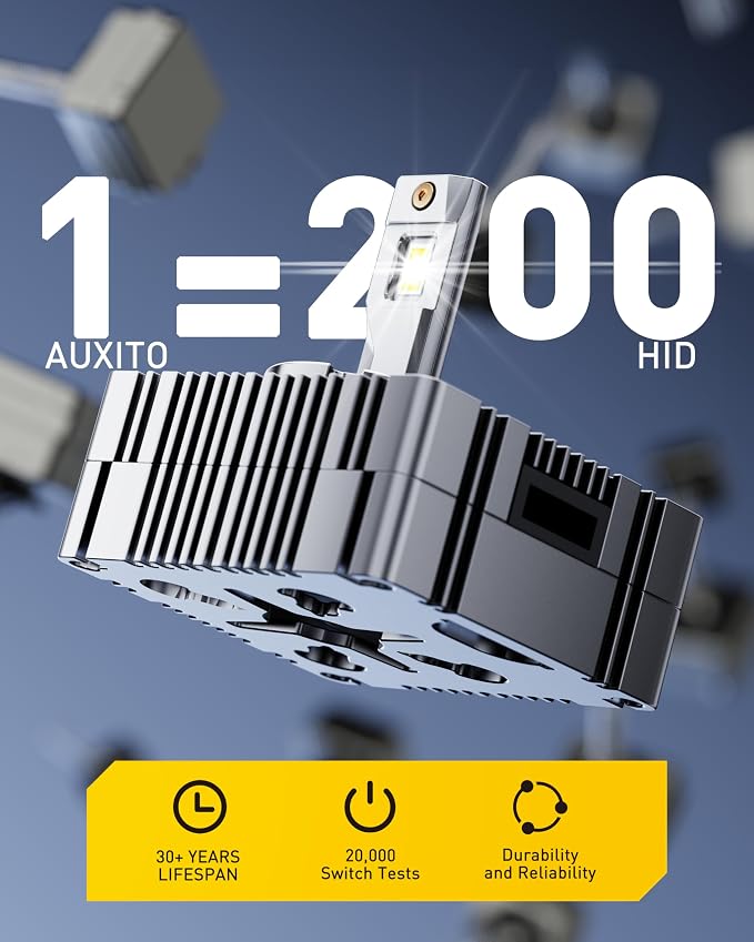 AUXITO D5S Light Bulbs, 50000LM 6500K Cool White, Pack of 2 | 50000LM 6500K Cool White, Direct Replacement D5S/D5R LED Fog Light Bulbs with Fan, Plug and Play CANbus Ready No Flicker