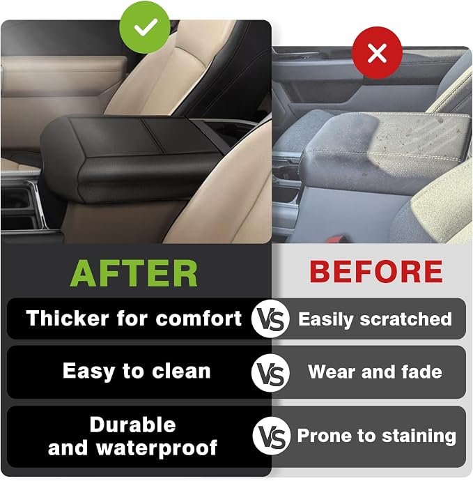 Muslogy Center Console Armrest Cover Fit for Ford F250 F350 F450 2023-2025 2026 Super Duty Accessories, Comfort Armrest Pad Console Lid Cushion Vegan Leather 1-Inch Extra Thick(BucketSeat ONLY)