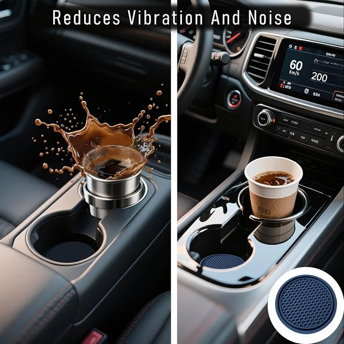Car Cup Holder Coaster 4 Pack - Non Slip & Shockproof,Flexible PVC Rubber Insert for Car/Truck/SUV/Van (2.75"x0.2") Universal Fit Auto Cup Holders Accessories for Women and Man (Navy Blue)