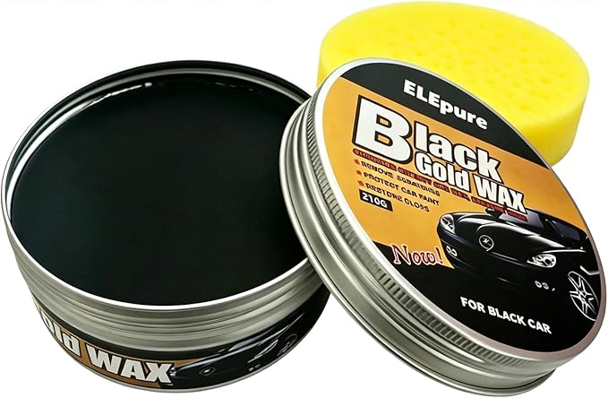 Black Gold Car Wax with Pad Solid Auto Carnauba Cars Polish Cleaner Waxing | for Gloss Shine, Paint Ceramics Coating Repair Scratch & UV Protection for Black Cars 210g with Free Waxing Sponge, 7.41oz