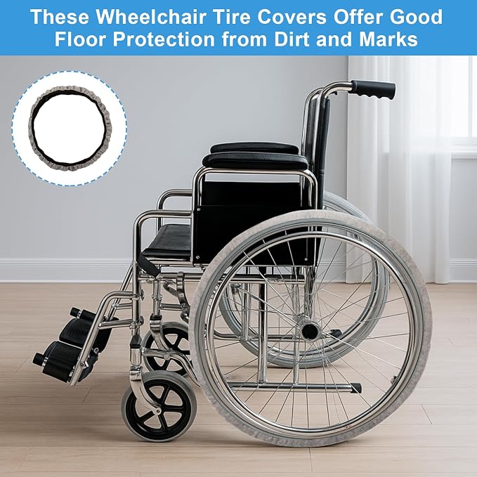 Wheelchair Tyre Covers for Wheelchair Tires 24’’ Non-Slip Wheelchair Wheel Covers to Protect Floors Carpets, Wear-Resistant Wheelchair Accessories for Keeping Floor Clean (2 PCS)