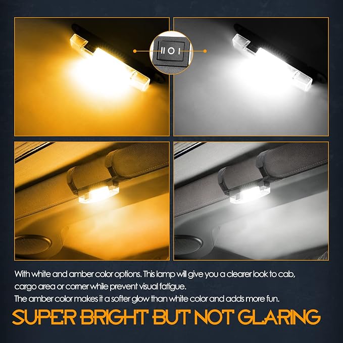 Nirider UTV Interior Light Universal Roll Bar Mount LED Lights Utility Roll Cage Lights Courtesy Interior Dome Light for UTV ATV Polaris RZR Can-Am Truck Car Off Road Vehicle - White Amber