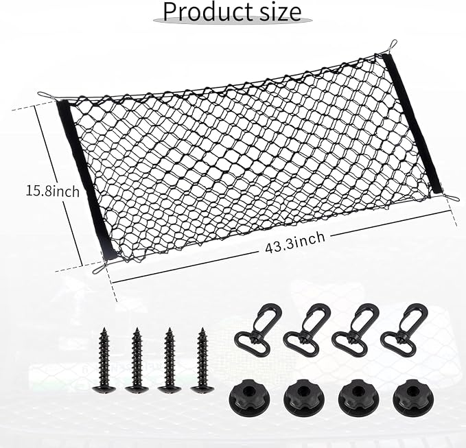 Alpmosn Stretchable Car Cargo Net Adjustable Elastic Storage Net Trunk Interior Accessories with Hook, Universal Fit for Car, Vehicle, SUV (43.3"x15.8")