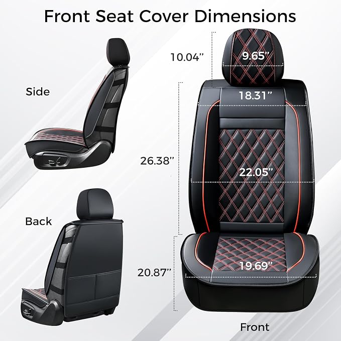 Huidasource Car Seat Covers for Front Seat, Car Seat Cushion Waterproof, Full-Cover Faux Leather Car Seat Cover Protector Universal Fit for Most Cars,Vans,Trucks, SUVs (Front Pair/Black&Red)