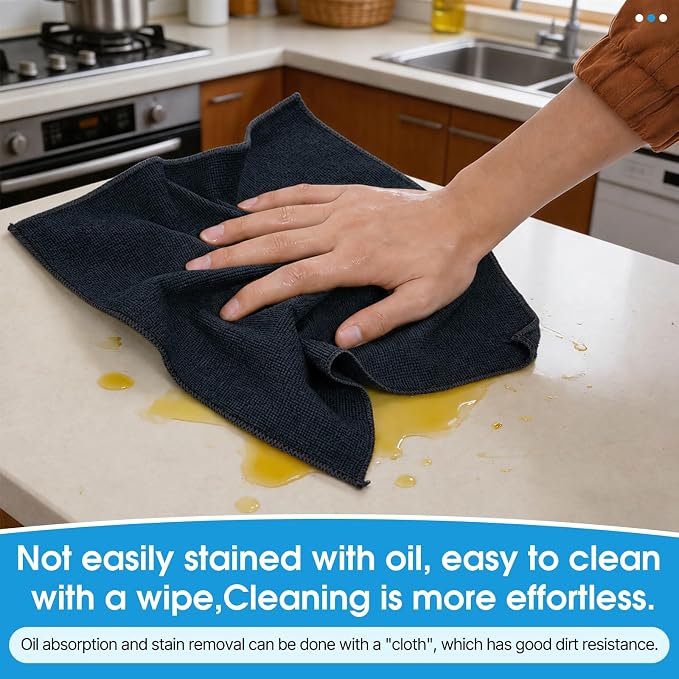 QYL Microfiber Cleaning Cloth,12 Pack Cleaning Rags, Cleaning Towels with 4 Color Assorted, 11.8"X11.8", Black