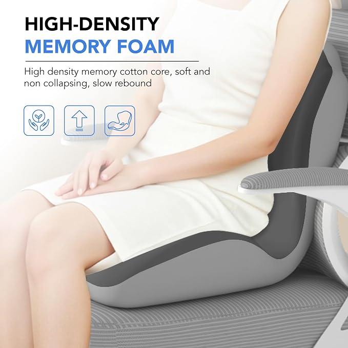Ergonomic Waist Support and Seat Cushion, L-Shaped Memory Foam Pad, Hollow Design for Coccyx, Suitable for Office Chairs, Car Safety Seats and Household Use - Relieves Lower Back and Hip Pain (Grey)