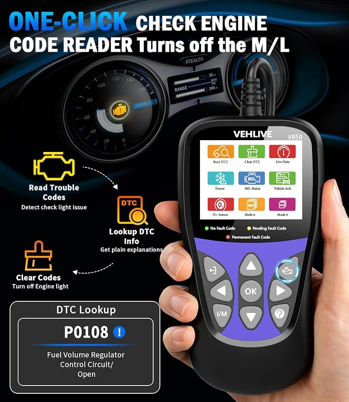 OBD2 Scanner Diagnostic Tool, VEHLIVE V860 Car Code Reader for Check Engine Light with Reset, I/M Readiness, Battery Tester, Live Data, CAN Diagnostic Scan Tool for All OBDII Vehicles After 1996