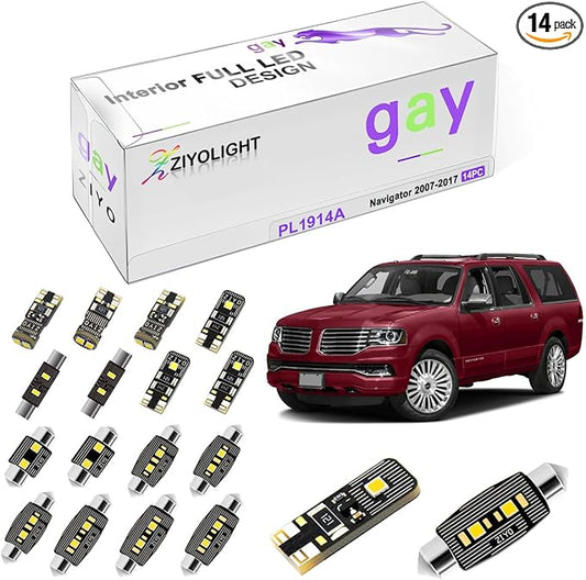 PL1914A Replacement for Lincoln Navigator 2007-2017 LED Interior Light kit, 6000K White Dome Lights Accessories Package + License Plate Light Bulbs Upgrade (14 Bulbs)