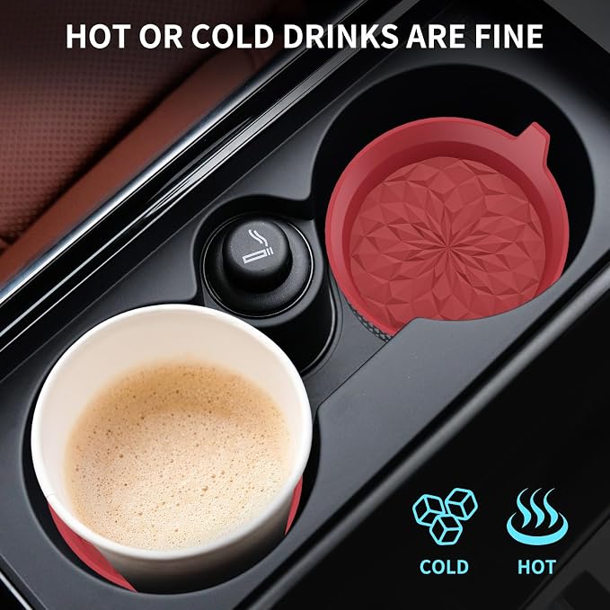 ME.FAN Car Cup Coasters [4 Pack] Silicone Car Coasters/Automotive Cup Mats - Universal Non-Slip Recessed Car Interior Accessories - Car Cup Holder Insert Coasters Wine Red